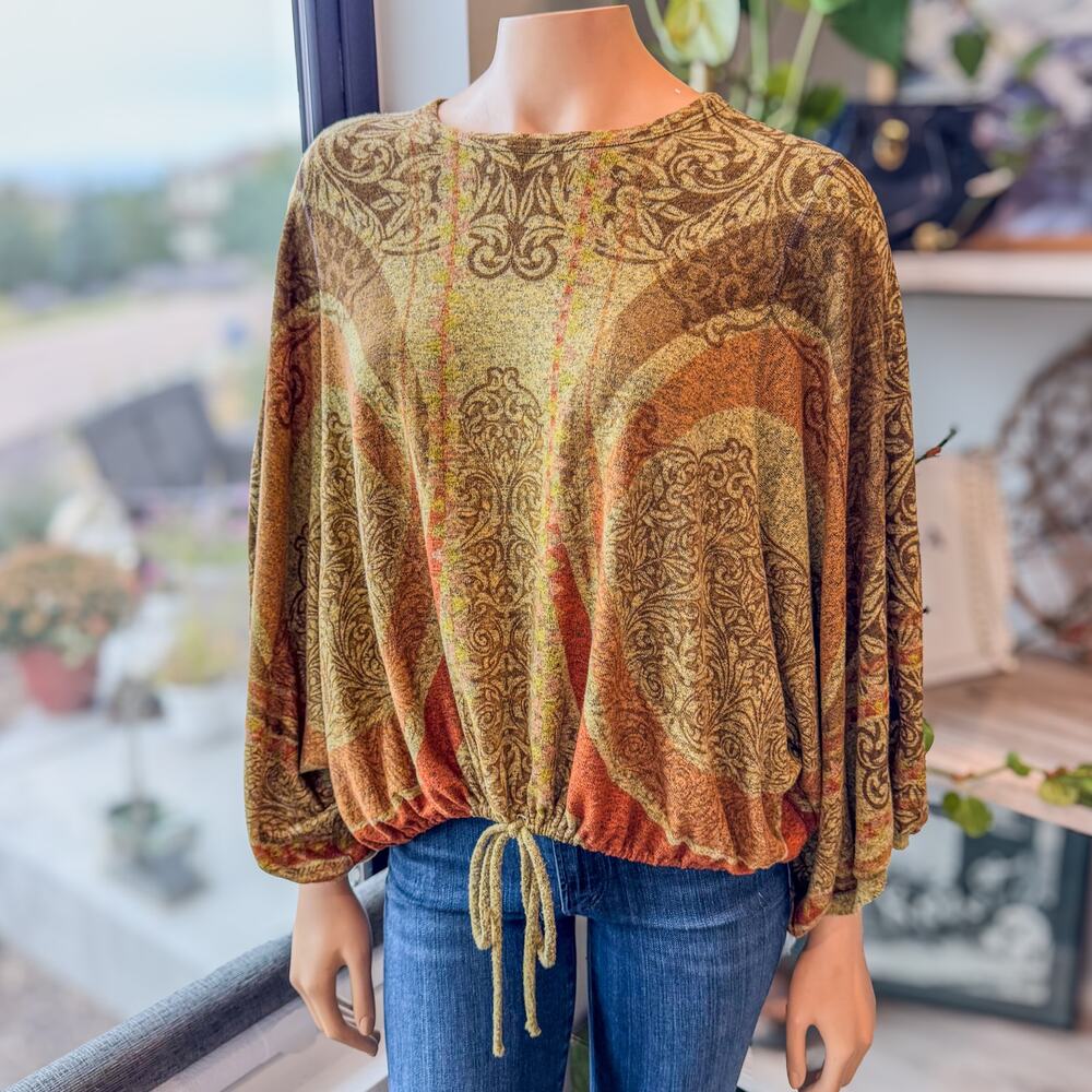 Inoah’s Collection Art to Wear Blouson Style Top w/ Drawstring Hem Women's Small